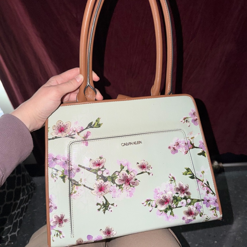 Calvin Klein Floral Shoulder Bag - Cream and Brown